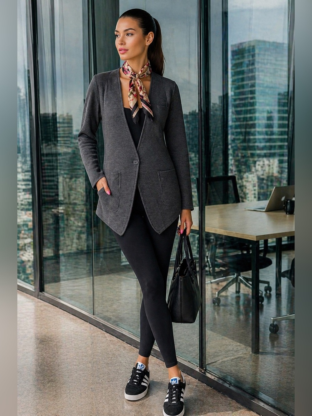 Rebecca King asymmetrical point-front knit blazer-jacket - Canadian Made